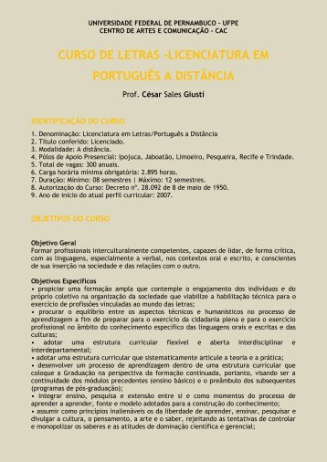 Letras PortuguÃªs de ensino a distancia - UFPE - Universidade ...