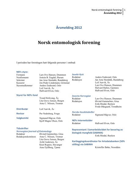 ÃƒÂ…rsmelding 2012 - Norsk entomologisk forening