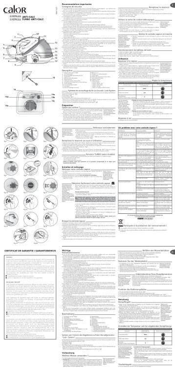 CERTIFICAT DE GARANTIE / GARANTIEBEWIJS - Calor