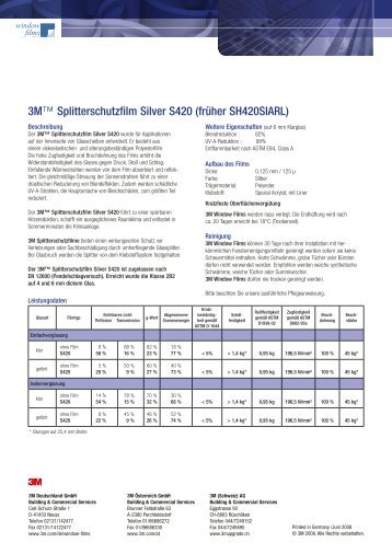 3M™ Splitterschutzfilm Silver S420 (früher SH420SIARL)