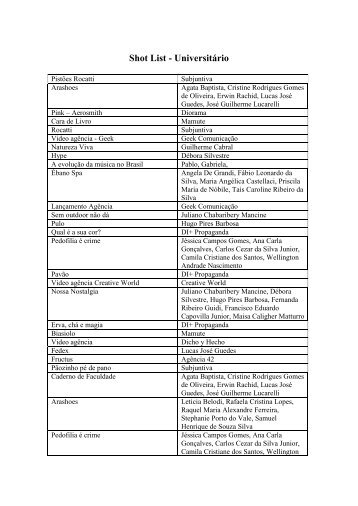 Shot List - UniversitÃ¡rio - Uniara