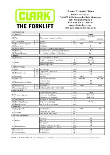 CLARK EUROPE GMBH Neckarstrasse 37 D-45478 Mülheim an der ...