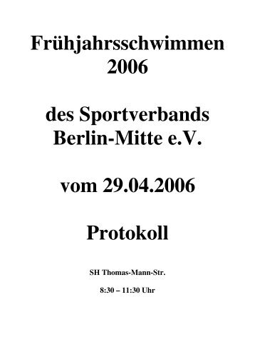 FrÃ¼hjahrsschwimmen 2006 des Sportverbands Berlin-Mitte e.V. vom ...