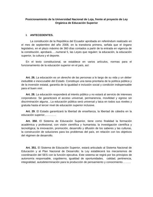 Posicionamiento de la Universidad Nacional de Loja, frente al ...