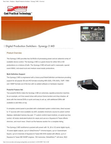 Ross Video :: Products :: Digital Production Switchers :: Synergy 2 ...