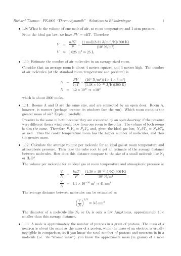 Richard Thomas - FK4005 “Thermodynamik” - Solutions to ...