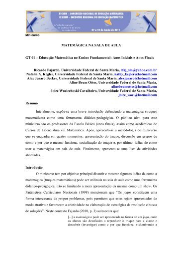 MATEMÁGICA NA SALA DE AULA GT 01 – Educação Matemática ...