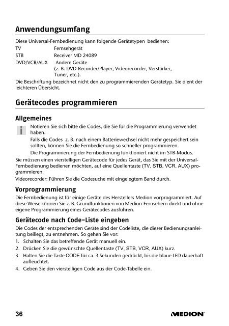 Die Universalfernbedienung - Progres - przedstawiciel Medion