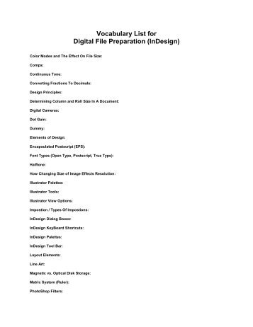 Vocabulary List for Digital File Preparation (InDesign)