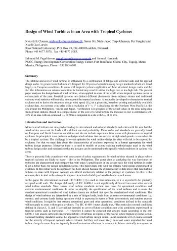 Design of Wind Turbines in an Area with Tropical Cyclones