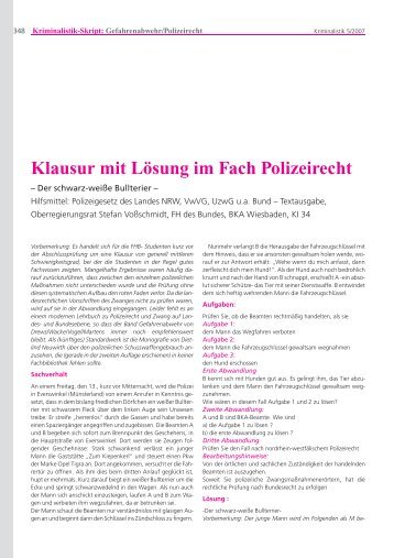 Klausur mit LÃ¶sung im Fach Polizeirecht - Kriminalistik