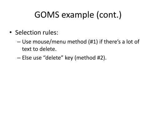 GOMS, KLM, CogTool - Classes