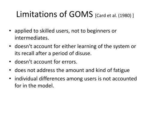 GOMS, KLM, CogTool - Classes