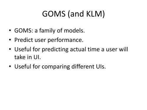 GOMS, KLM, CogTool - Classes