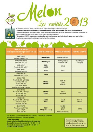Variétés melon APREL CEHM 2013 - GRAB, Groupe de Recherche ...