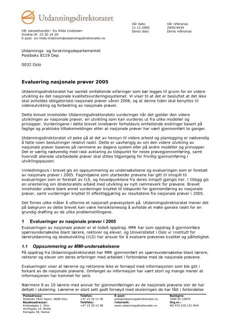 Evaluering nasjonale prÃ¸ver 2005 - Udir.no