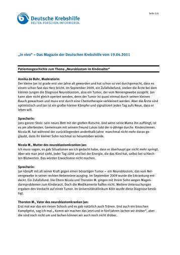 Neuroblastom im Kindesalter - Deutsche Krebshilfe eV