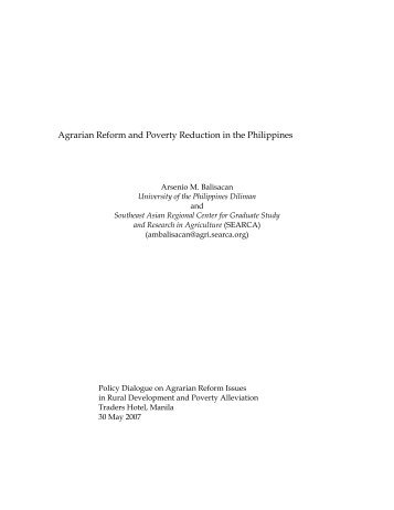 Agrarian Reform and Poverty Reduction in the ... - Philippine Culture