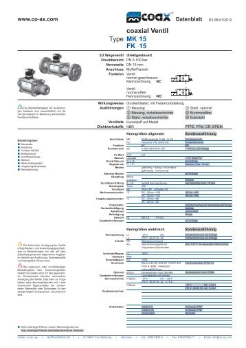 Type coaxial Ventil MK 15 FK 15 - müller co-ax ag