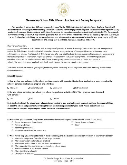 Elementary School Title I Parent Involvement Survey Template