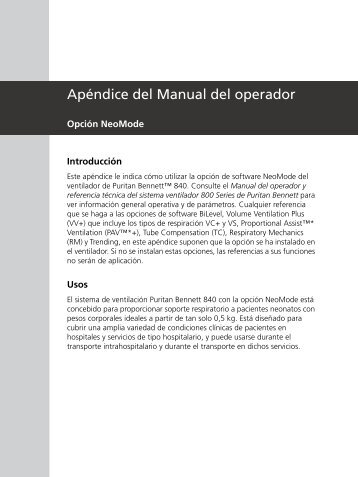 Apéndice del Manual del operador - Covidien