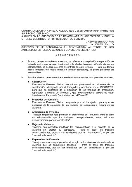 Contrato De Obra A Precio Alzado Que Celebran Por Una Infonavit