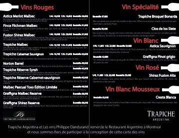 Carte des Vins - Restaurant Argentino