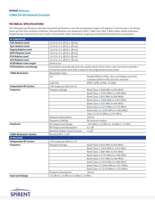 CDMA/EV-DO Network Emulator - Spirent Communications