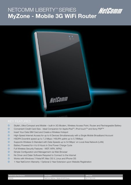 MyZone - Mobile 3G WiFi Router - NetComm Wireless