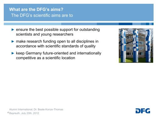 presentation from Dr. Beate Konze-Thomas of the DFG
