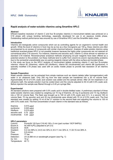 Rapid analysis of water-soluble vitamins using Smartline HPLC