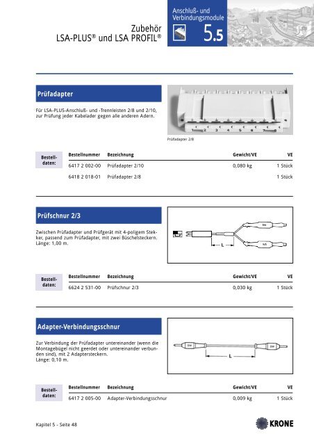 Datenblatt KRONE LSA-Plus SchnÃ¼re, Adapter, etc. in