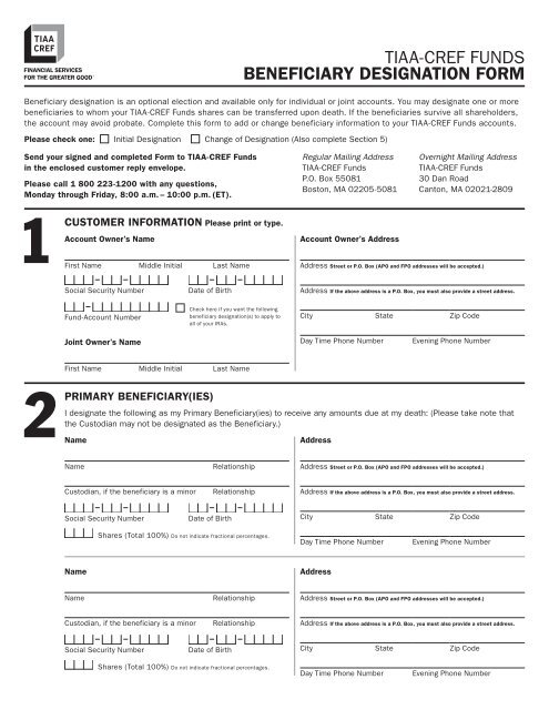 TIAA CREF Funds BenefiCiary Designation Form