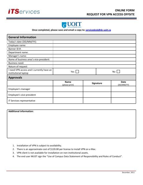 ONLINE FORM REQUEST FOR VPN ACCESS OFFSITE General ...