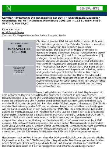 Günther Heydemann: Die Innenpolitik der DDR ... - Sehepunkte