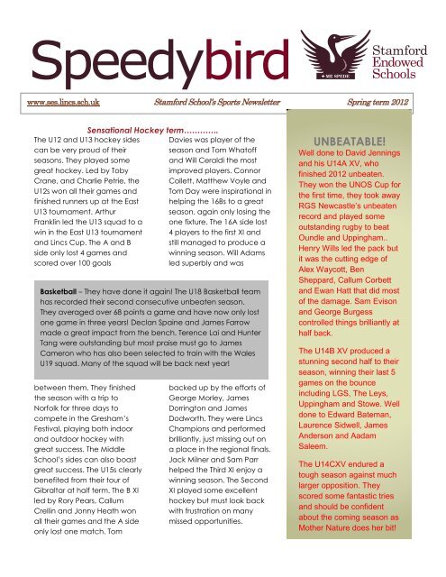 SS Spede Bird - Stamford Endowed Schools