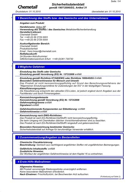 Sicherheitsdatenblatt