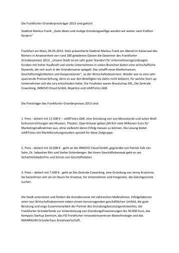 Stadtrat Markus Frank: „Gute Ideen und mutige ... - Frankfurt am Main