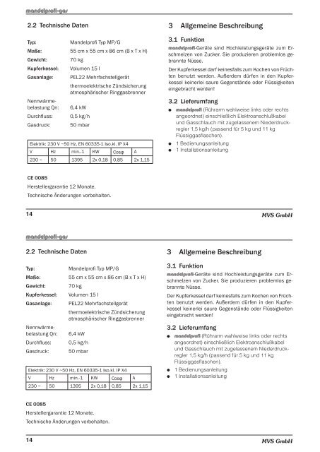 Mandelbrenner MVS Mandelprofi Standard ... - Candyman Gmbh