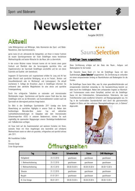 Newsletter Ausgabe 04-2010 - bei der Stadt Sindelfingen