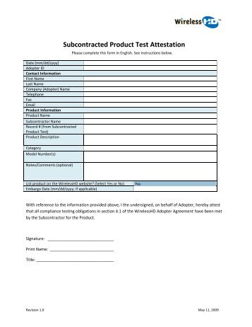 OEM Subcontract Test Attestation Form - WirelessHD