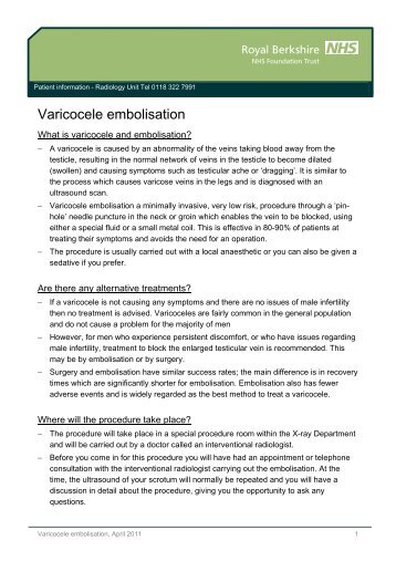 Varicocele embolisation - The Royal Berkshire NHS Foundation Trust