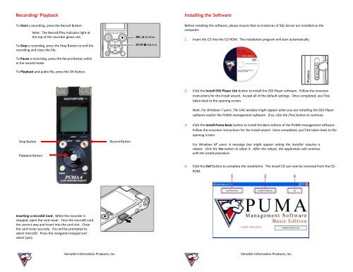 Puma Recorder Recording/ Playback To