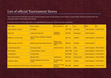 List of official Tournament Stores - Yu-Gi-Oh!