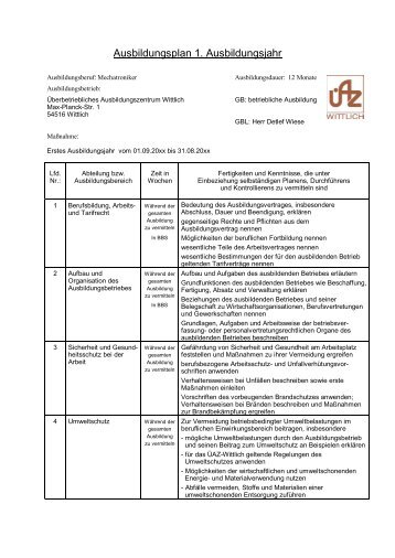 Ausbildungsplan Mechatroniker/in - ÃAZ Wittlich