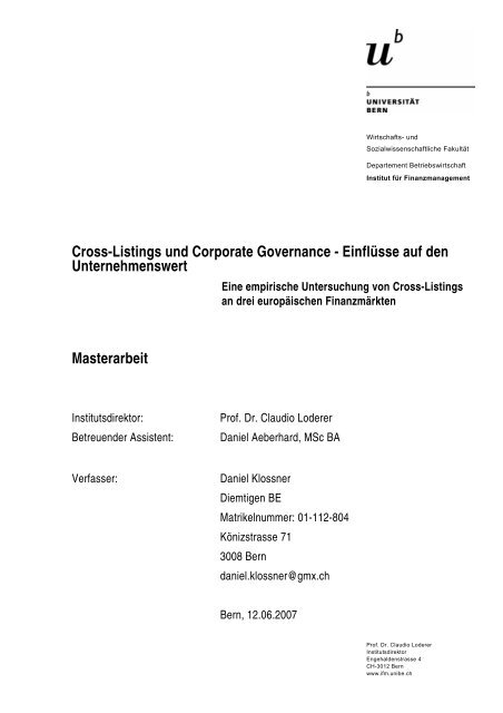 Cross-Listings und Corporate Governance - Institut für ...