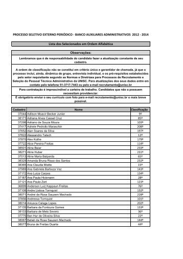 Lista dos Selecionados em Ordem AlfabÃ©tica - Unisc