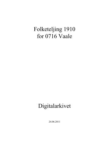 Folketeljing 1910 for 0716 Vaale Digitalarkivet - Arkivverket