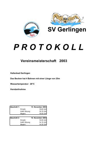 Protokoll Vereinsmeisterschaft 2003 - Schwimmverein Gerlingen e. V.