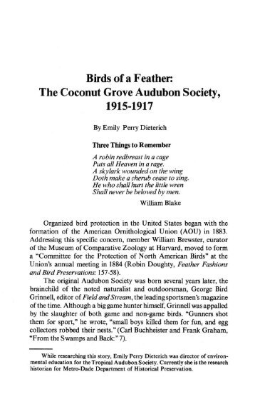 The Coconut Grove Audubon Society, 1915-1917 - FIU Digital ...